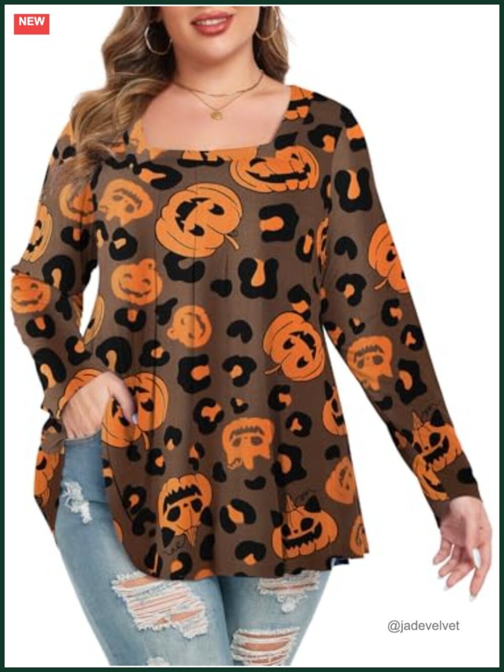 Plus Size Long Sleeve Square Neck Tunic Top Flowy Pleated Blouse